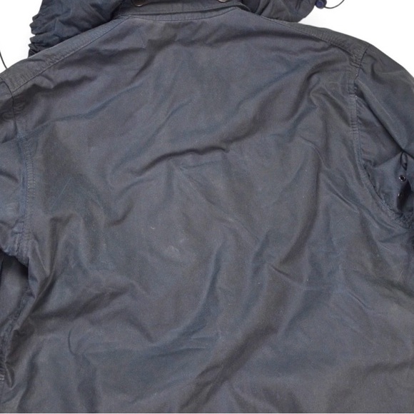 VTG Barbour Border Wax Jacket With Hood 1994 A205 Navy Blue Made In England C38 - Picture 8 of 16